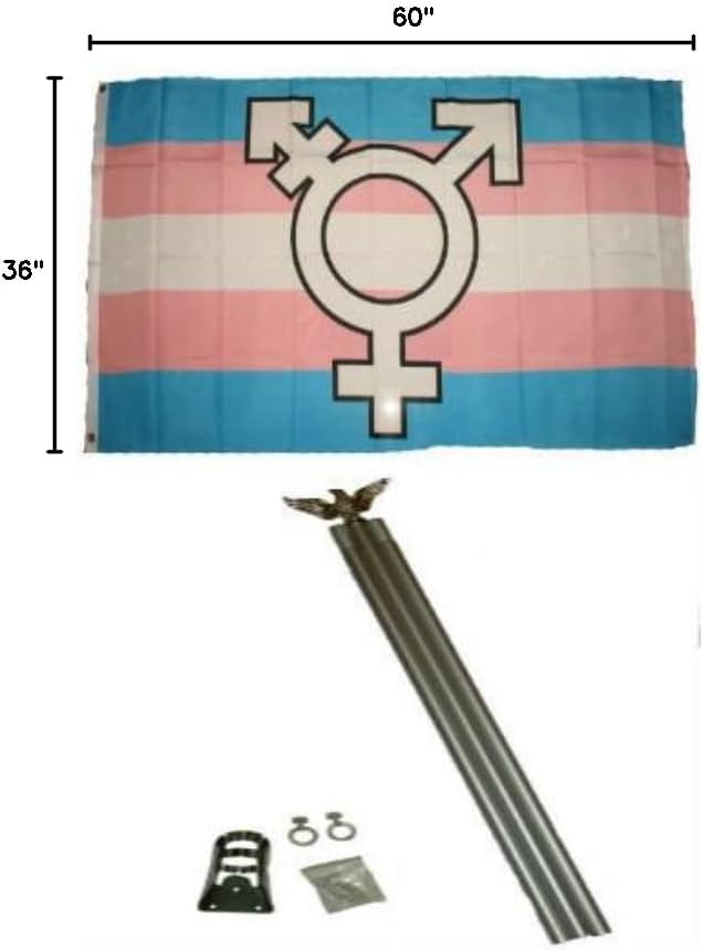 Moon 3x5 Gay Pride Transgender Symbol Rainbow Flag w 6 Ft Aluminum Flagpole Kit - Bright Color UV Resistant - Prime Outside Garden Cave Home Decor