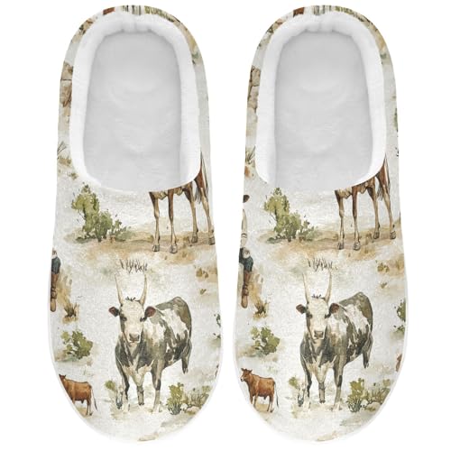JUNZAN Western Cowgirl Wilderness Mens House Cotton Slipper Washable Memory Foam Hotel Slippers for Spa Christmas Presents 6-7