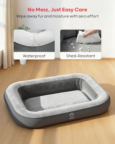 QPAU Aufblasbares Hundebett mit Seiten, waschbares Haustierbett für Reisen, Camping und Zuhause, wasserdichtes tragbares Hundebett mit Pumpe und Tasche für kleine, mittelgroße und große Hunde (Mittel)