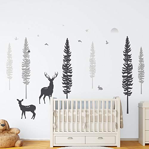 Timber Artbox Woodland Nursery Decor – Dreamy Forest Theme Pine Tree Wall Decals With Animals, Deers & Owl – Cute Baby Boy Girl Kids Wall Stickers For Playroom, Bedroom, Classroom & Daycare #TOP1