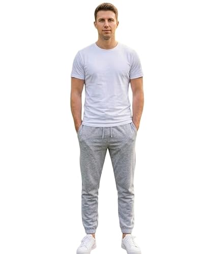 Image of reshmena® Men's Jogger Sweatpants with Elasticated Waist and Drawstring Mens Fleece Casual Jogging Bottoms Lightweight Casual Gym & Lounge Tracksuit Bottoms Jog Size S Grey