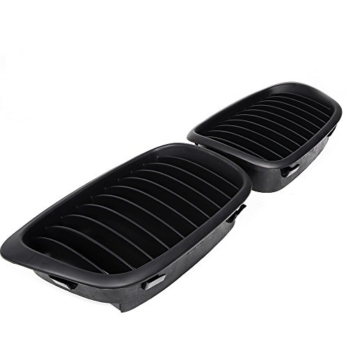 2x Euro Front Center Kidney Grille Grill For 97-03 BMW E39 5-Series 520 523 525 528 530 535 540 M5 4DR 4 Door (Matte Black)