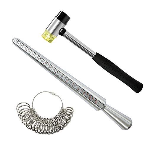 Dhsding Ring Sizer Measuring Tool - Ring Mandrel Gauge Jewelry Rubber Hammer Mallet Finger Sizer Tool 3 Pcs Steel Ring Sizer Tool Set #TOP9