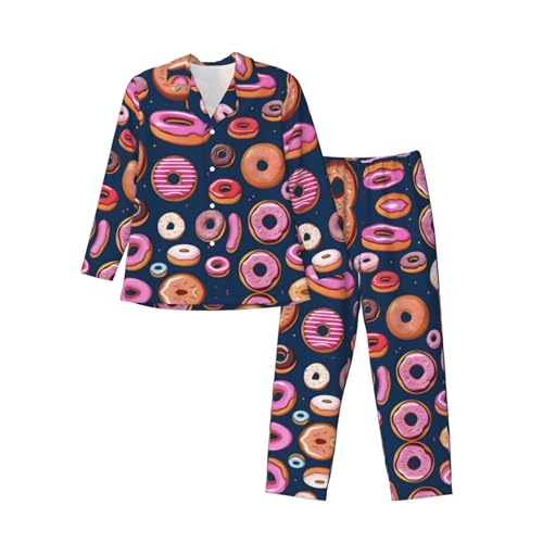 Pyjama noir ensemble de nuit manches longues Donuts Collection pantalon vêtement de nuit polyester