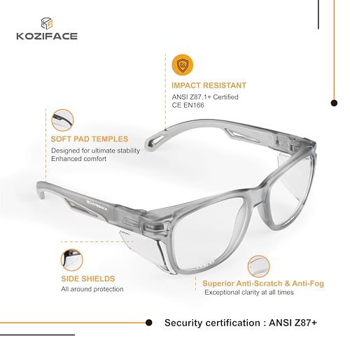 KOZIFACE E52G Gray Anti-Fog Safety Glasses with Side Shields, Lightweight Comfort Fit, Clear Lens, Z87+ Certified by KF KOZIFACE - Used condition - Image 2