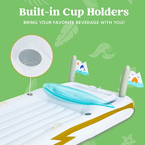 Sloosh Luxury Inflatable Yacht Boat Pool Raft With Cooler, Swimming Water Pool Float Summer Pool Party Lounge Decorations For Adults 105In X 48In #TOP2