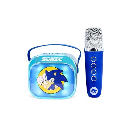 Sonic The Hedgehog - Mini Altavoz LED inalámbrico para Karaoke con micrófono Bluetooth, Azul, Luces Que cambian de Color