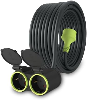 MutecPower 15m Verlängerungskabel mit 2 schuko steckdosen für den aussenbereich IP44 H05RR-F3G 1,5mm² doppel-verlängerung mit 2 schutzkontakt buchsen 2-Fach Outdoor verteiler 15 Me