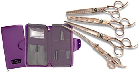 Kenchii Rose Gold Deluxe Grooming Shears Great Grooming Shears for All Breeds (8.0" 4 Piece Set)