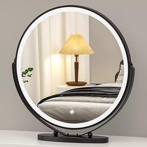 Miroirs de Courtoisie, Miroir Cosmétique avec Éclairage LED, Miroirs Cosmétiques À Poser, Miroir Rond LED 3 Couleurs, Miroir Maquillage Lumineux, Contrôle Tactile Intelligent, Rotation À 360° – vue 6