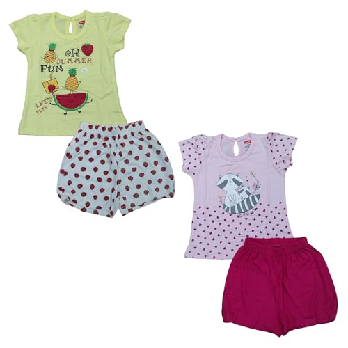 Image of LuvLap Baby Girls Regular Fit 100% Cotton Half Sleeves Girls Top CoSet Pack of 2