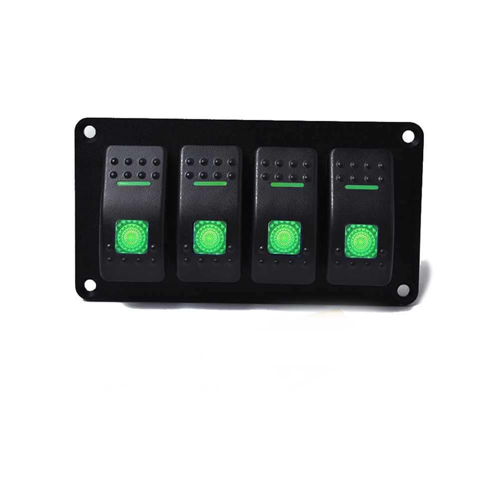 Boat Toggle Switch Control Panel Waterproof 4-Way Combination Switch 5-Pin ON/Off Rocker with Self-Locking Green Light