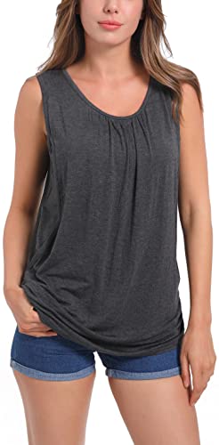 Suiek Womens Maternity Nursing Tank Tops Camisole Breastfeeding Tee Shirts Pregnancy Clothes (X-Large, 3 Black+Charcoal+Army Green) #TOP4