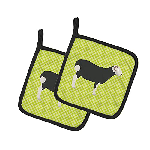 Caroline's Treasures BB7796PTHD Herwick Sheep Green Pair of Pot Holders Kitchen Heat Resistant Pot Holders Sets Oven Hot Pads for Cooking Baking BBQ, 7 1/2 x 7 1/2