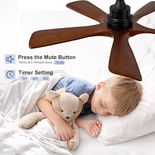 VCQQ 42 Inch Outdoor Ceiling Fans with Lights and Remote, 5 Blades Wood Ceiling Fan with Light, Wall Switch, Dimmable, Reversible DC Motor, Memory Function, Modern Black Ceiling Fans for Living Room by VCQQ - Used condition - Image 6