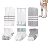 SNONESIY 3 Paare Erweiterte Version Krabbelknieschoner Baby und 3 Paare Anti Rutsch Krabbelsocken Baby, Knieschoner Baby Krabbeln,Krabbel Knieschoner Baby,für 0-12 Monate Jungen Mädchen Baby Krabbeln