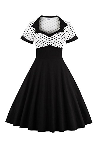 Yacun Femme Cocktail Vintage Robe des Annee 50 Rockabilly Polka Dot Tunique Midi Swing Robes De Soirée Noir 4XL Cover