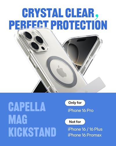 Image of CASEOLOGY by Spigen Capella Mag Kickstand for iPhone 16 Pro Case [Built-in Kickstand] Magnetic Military Grade Drop Protection Back Cover Case for iPhone 16 Pro (TPU and PC | Clear Gray)
