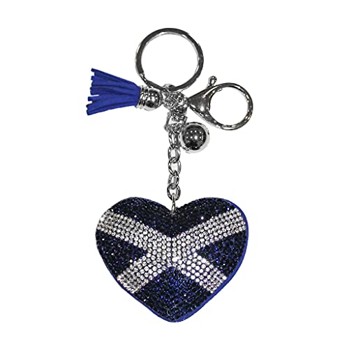 Image of Scottish Saltire Multi Keyring Keychain Scotland Bag Charm (Saltire Heart Diamante)