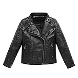 luoluoluo Kinder Lederjacke Jungen Mädchen Einfarbig Leder Punk Motorradjacke Winter Winddicht Thermo Reißverschluss Ledermäntel