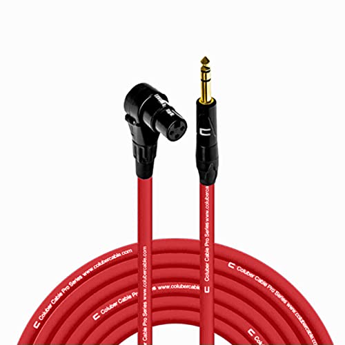 COLUBER CABLE Right Angle XLR Female to 1/4" TRS Male - 75 Feet - Red - Pro 3-Pin Microphone Connector for Powered Speakers, Audio Interface or Mixer for Live Performance & Recording