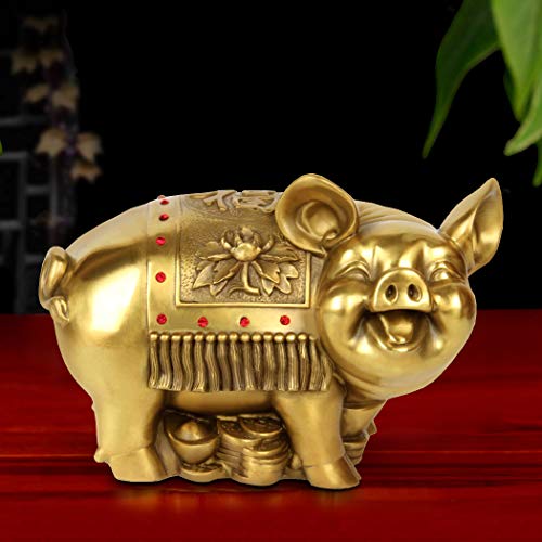 Brasstar Brass Feng Shui Money Happy Pig Statue 4.7”(L) Attract Wealth Chinese Zodiac Sculpture Home Decoration Collectible Ptzy039 #TOP6