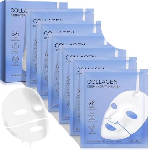 Collagen Face Mask - Overnight Hydrating Sheet Mask, Hydrogel Deep Wrapping Mask, Night Lifting Facial Masks for Women Skin Care, Restores Elasticity, Moisturizing & Firmness for All Skin Types (Skin)