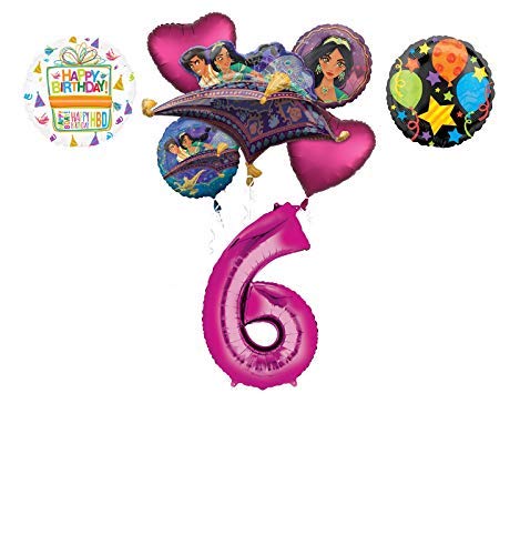 Mayflower Aladdin 6th Birthday Party Supplies Princess Jasmine Balloon Bouquet Decorations - Pink Number 6
