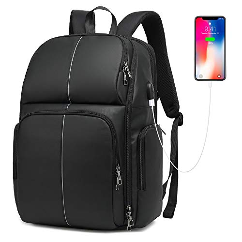BAIGIO Mochila Portátil 17 Pulgadas Mochila de Negocios Mochila de Transporte para Ordenador Mochilas Escolares para Hombre con Puerto de Carga USB para Viajar Trabajo (Negro)