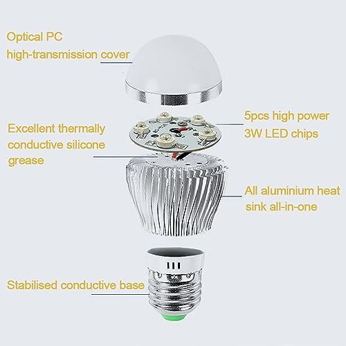 940nM IR Illuminator, 5 LED X 3 Watt Infrared Bulb Light Lamp, E26 E27 Base, Total invisible no glow, for CCTV Clear Surveillance Images at Night, to Enhance Night Vision of 940nm IR Capable Cameras Alternate view