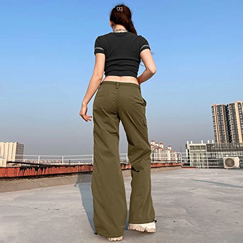 Women's Cargo Pants Solid Color High Waist Overalls Pants With Multi-Pockets Loose Ladies Casual Lounge Pants Trousers (Medium, Army Green) #TOP5