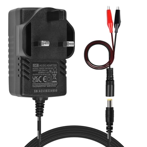 TalentCell AC/DC 14.4 14.6V/1.5A LiFePO4 Battery Charger with Dual Alligator Clips Connector for 4S 12V Rechargeable Lithium Iron Phosphate Battery Pack