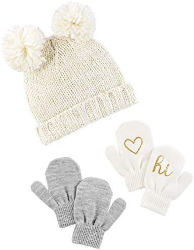 Simple Joys by Carter's Baby Girls' Hat and Mitten Set, Ivory/Gold, 12-24 Months