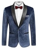 COOFANDY Men Velvet Blazer Slim Fit Suit Jacket Luxury Shawl Lapel Tuxedo Jackets One Button Casual Suit Sport Coat Navy Blue