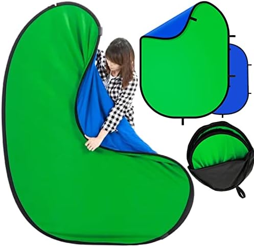 Blue Green Screen Backdrop Double Sided Collapsible Greenscreen Backdrop with Carrying Bag,Portable Pop Up Green Screen Background for Streaming Webcam 39.4 * 59.1"