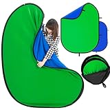 Blue Green Screen Backdrop Double Sided Collapsible Greenscreen Backdrop with Carrying Bag,Portable Pop Up Green Screen Background for Streaming Webcam, Blue & Green 59.1 * 78.7'