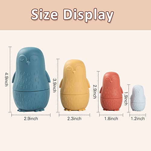 Macabaka 4 Pieces Russian Nesting Dolls Penguins Shape Silicone Matryoshka Doll Montessori Educational Toy Stacking Nesting Doll Toys Set For Kids (Blue) #TOP4