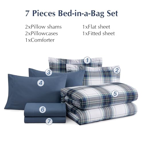 MaiRêve Plaid Queen Size Comforter Set Blue White 7 Pieces Bed in a Bag by MaiRêve - Used condition - Image 7