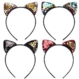 Perfecto para Muchas Ocasiones: La diadema de orejas de gato con purpurina da un aspecto tierno y ayuda a crear un ambiente más alegre, adecuado para reuniones familiares, fiestas de amigos, cumpleaños, bodas, fiestas de disfraces, carnavales, Navidad, Pascua, Nochevieja fiestas y mas