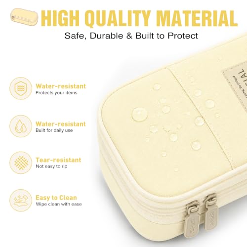 Image of PUPTILY Pencil Case, Large Capacity Aesthetic Pencil Cases with Durable Zipper, Big Stationery Pencil Pouch for Women & Men, Adults Portable Storage Organizer Bag for College, Office, Travel (Beige)
