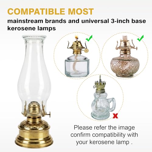 VIHOSE 2 Pcs Oil Lamp Chimney Replacement Clear Hurricane Lamp globes Glass Shade 3 Inch Base for Kerosene Lamps
