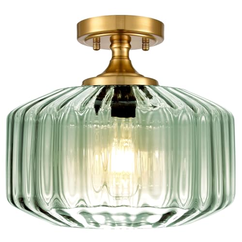 Qepeety Mint Green Thick Glass Close to Ceiling Light Vintage Ceiling Lamp by Qepeety - Used condition - US$77.80