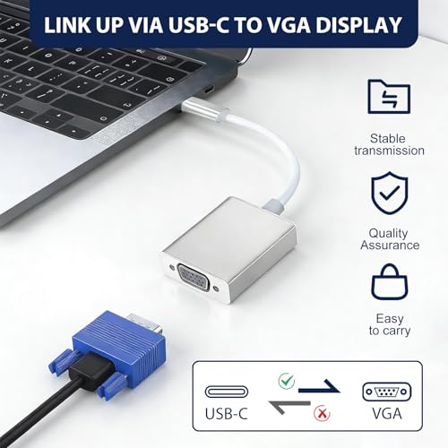 PaYuanRaoTi USB C auf VGA Adapter, 15cm, TYP C Auf VGA Konverter V-GA Auf U-SB C Adapter Für Geräte Mit U-SB C Anschluss Zu V-GA Monitor Projektor Erweiterte Anzeige