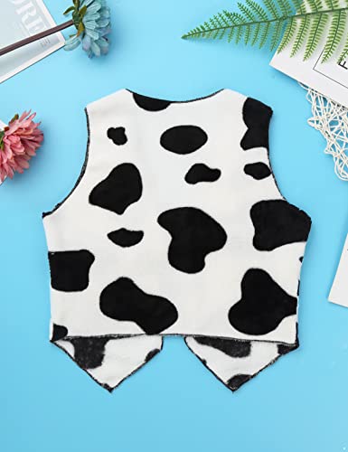 Sywiyi Unisex Kids Cowboy Cowgirl Costume Soft Flannel Cow Pattern Vest Waistcoat Role Play Party Dress Up Black&White 16 Years #TOP5