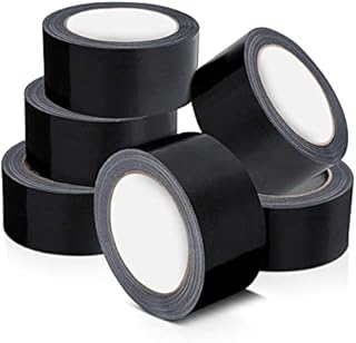 Pack of 6 Black Duct Tape 48mm x 45m | Strong Adhesive Gaffer Tape Water Resistance | Black Tape Ideally Used to Repair Wrap Strong Packing Boxes | Cloth Tape for Indoor/Outdoor