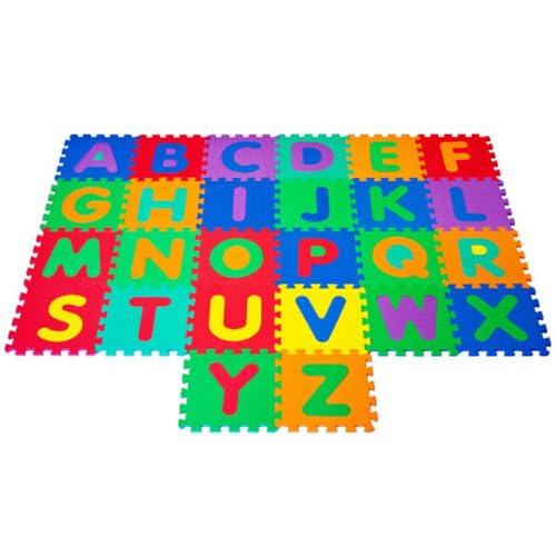 Interlocking Foam Tile Play Mat with Letters - Non-Toxic Children's Multicolor 26-Piece Puzzle Tiles for Playrooms, Classrooms, and More by Hey Play by HEY! PLAY! - Used condition - US$20.82