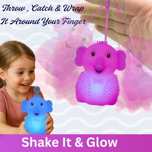 Image of GRAPHENE Flashing Squishy Stress Ball Soft Silicone Squeezable Puffer Sponge Ball Relief Toy Sensory Smiley LED Light Glowing Hair Elephant Sensory Fidget Toys for Kids Birthday Gift (Pack of 1)