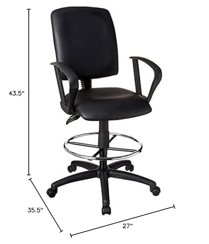 Boss Office Products Multi-Function Leatherplus Drafting Stool With Loop Arms In Black #TOP2