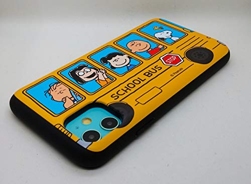 [Iphone 11 Wallet Case] Kubrick Peanuts Snoopy Card Holder Slide Cover Bumper Phone Case Dual Layer Protection Uv Printing (Peanuts School Bus) #TOP3