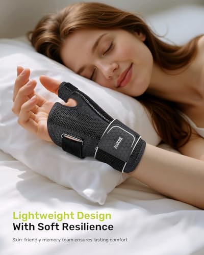 Image of Rakiie Thumb Brace Wrist Support Right Hand S /M Gray | Flexible night splint for carpal tunnel, arthritis pain relief, tendonitis, De Quervain's tenosynovitis